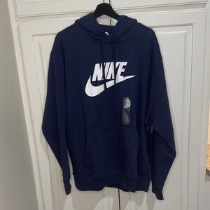 Nike Men's Dark Blue Hoodie with White Logo